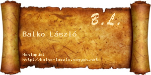 Balko László névjegykártya